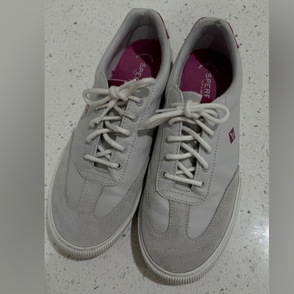 Sperry Crest Vibe Grey Leather Suede Sneakers STS87267 Womens 11
